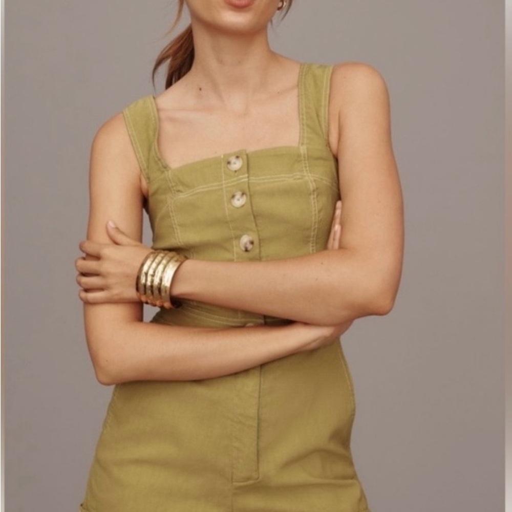 Anthropologie Maeve Green Button-Front Romper